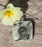 Iridiscent Fused Glass Pendant White with Black Circles, Fused Glass necklace F6 - Image 5