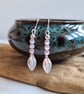 925 Silver & Purple Cats Eye & Pink Glass Leaf Dangle Earrings Earings Jewellery - Image 2