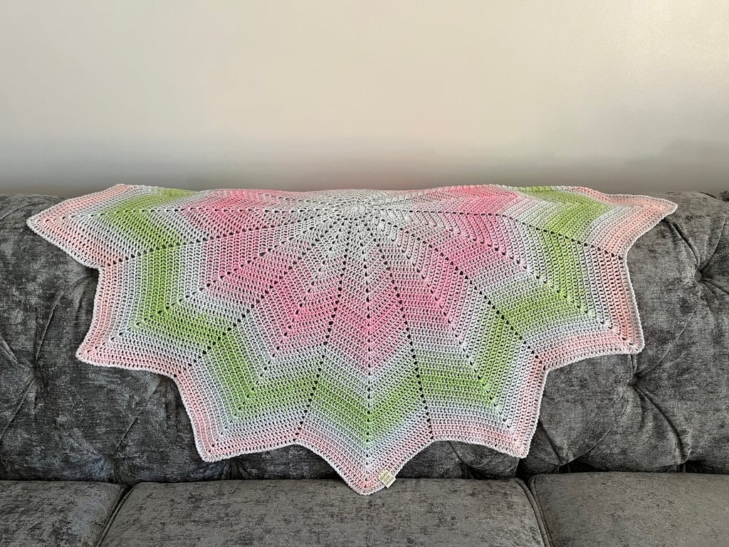 Grey, Green and Pink Baby Blanket, New Baby Gift, Crocheted Baby Blanket