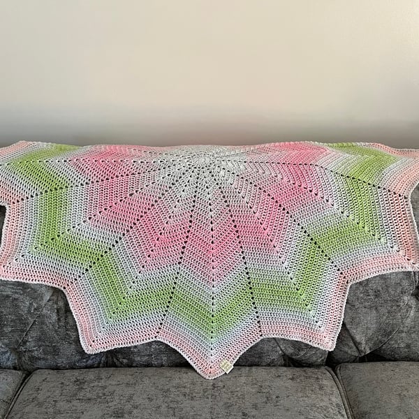 Grey, Green and Pink Baby Blanket, New Baby Gift, Crocheted Baby Blanket