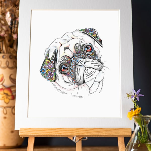 Floral Pug Art Print