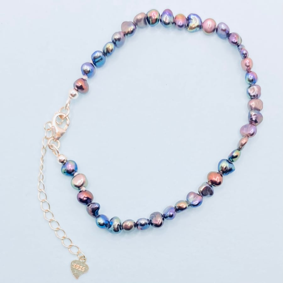 Black Baroque Pearl and Sterling Silver Bracelet