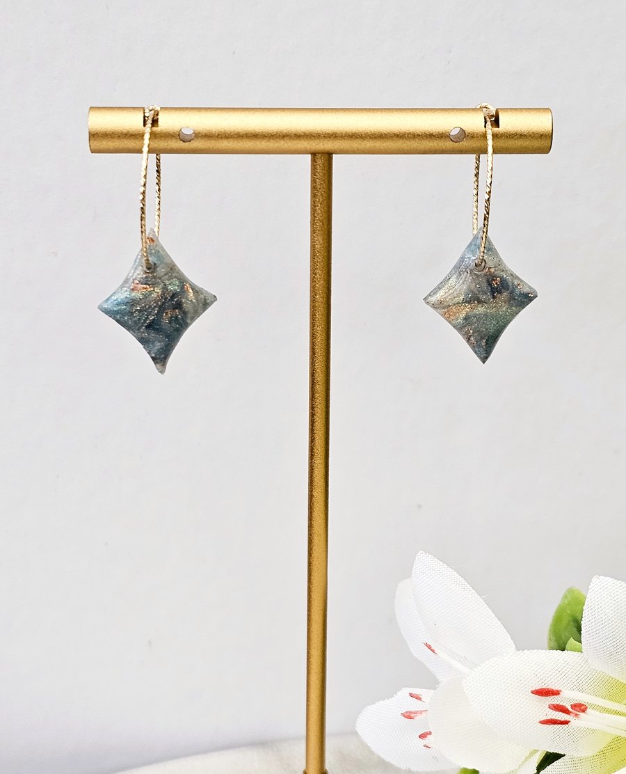 Metallic Blue MarbleSophisticated diamond shape earrings in tones of bl Earrings