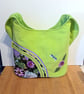Bright green hobo style shoulder bag ,Flowers and dragonfly  - Image 4