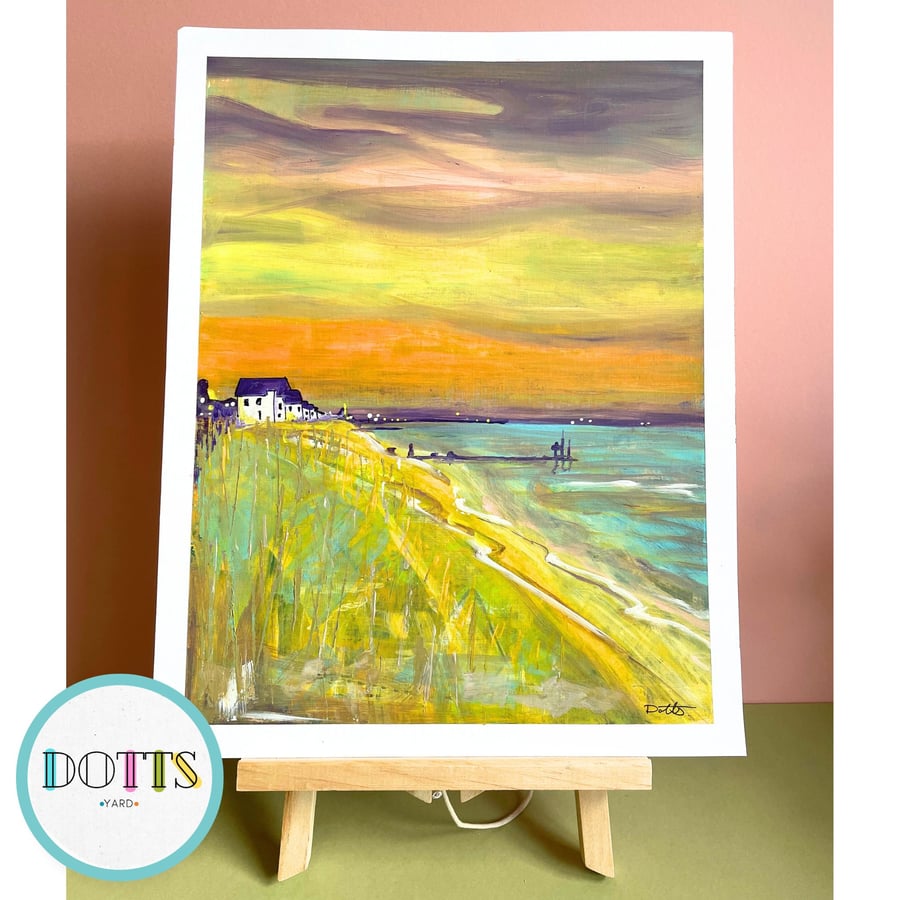 Original landscape painting - gouache - 'Coastal sunset seascape'