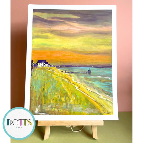 Original landscape painting - gouache - 'Coastal sunset seascape'