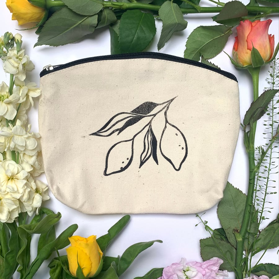 Lino Printed Zip Bag