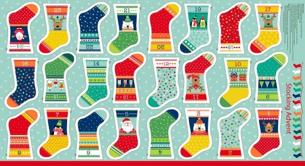 Novelty Christmas Stockings Bunting Advent Calendar Quilting Panel Fabric