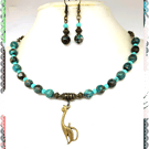 OOAK Cat with African Turquoise beads short length necklace & earring set