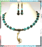 OOAK Cat with African Turquoise beads short length necklace & earring set