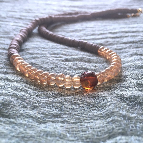 Grey and amber necklace
