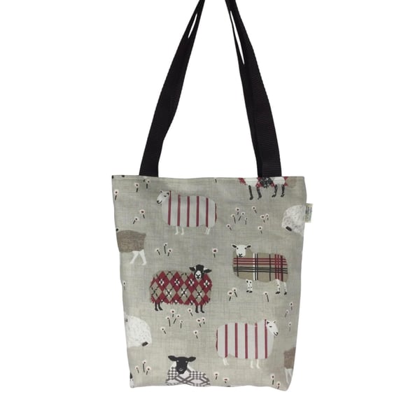 small sheep canvas tote bag , mini lined knitting tote,