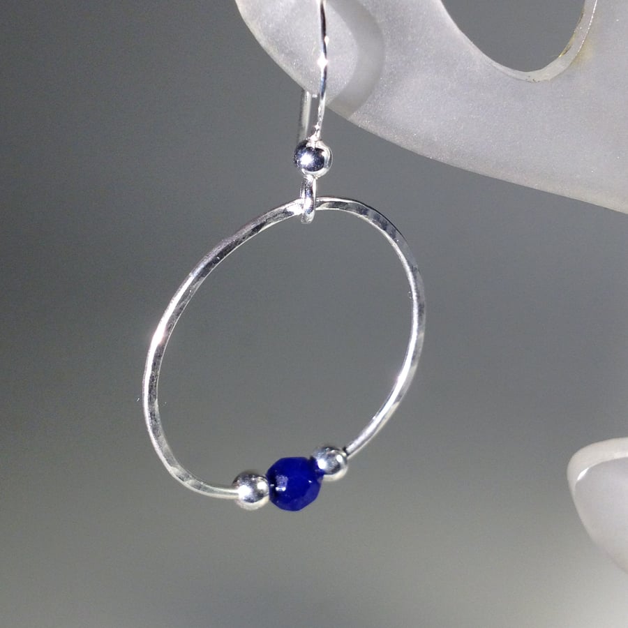 Silver and Blue Sapphire hoop earrings