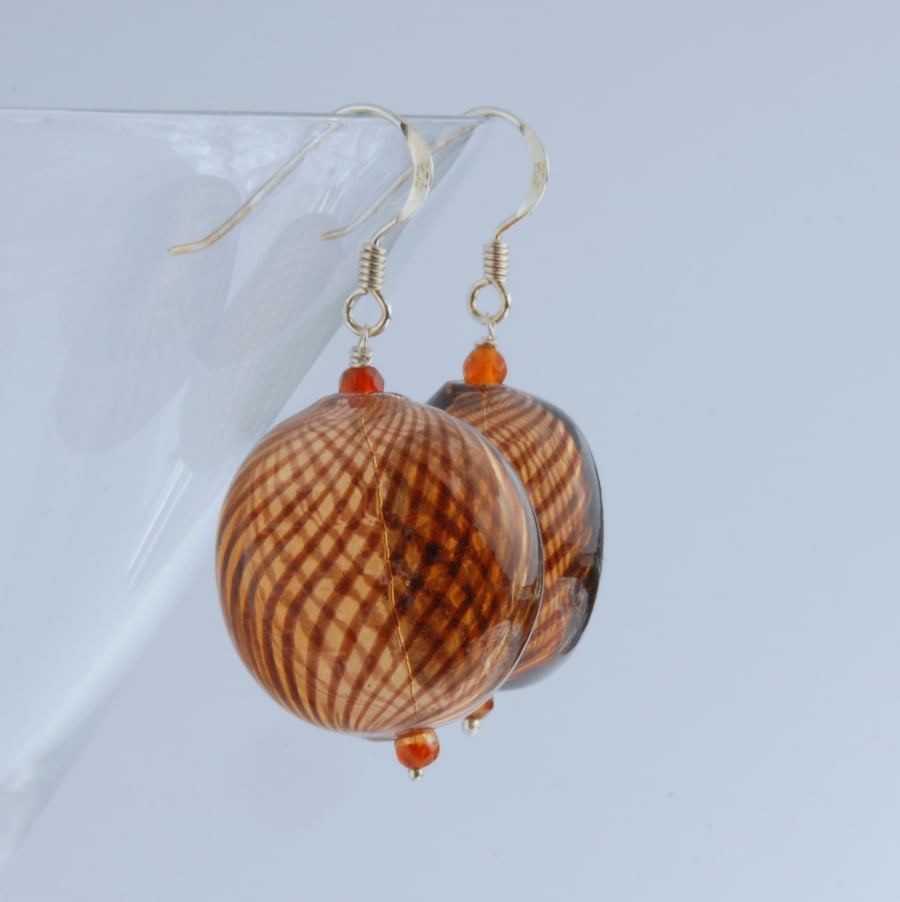 Large blown glass and silver earrings (brown)