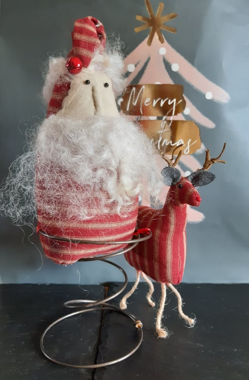 CHRISTMAS FOLKLORE SANTA & REINDEER BED SPRING ORNAMENT MADE TO ORDER