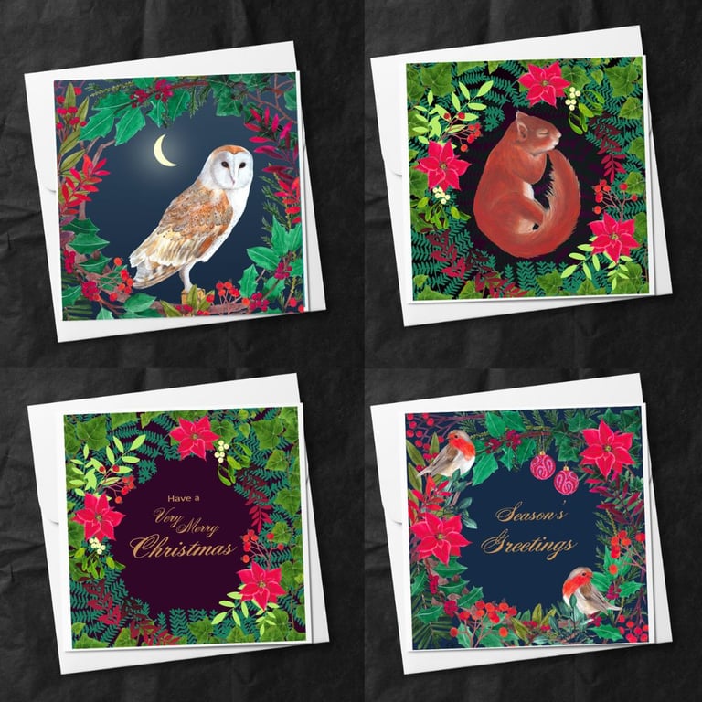 Set of 4 Winter Woodland Christmas Cards