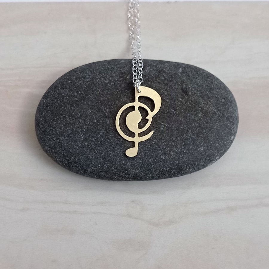 Brass treble clef necklace, gift for music lovers