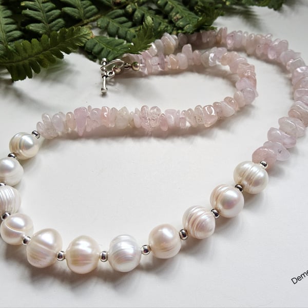 Designer Barogue Freshwater Culture Pearl & Morganite Nugget Necklace