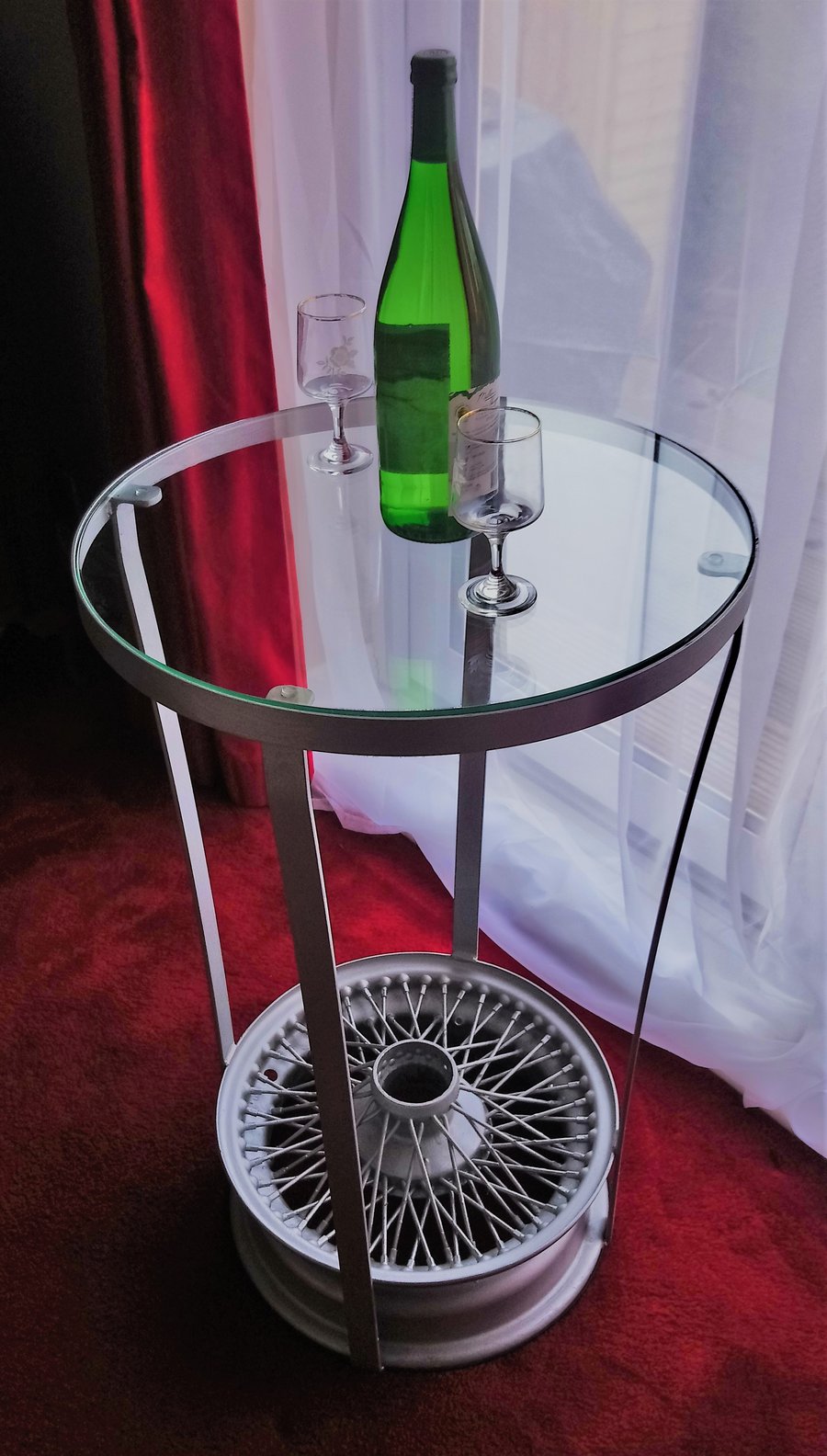 Jaguar Wire Wheel Drinks Table - Reclaimed car parts furniture