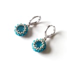 Huggies Hoop Crystal Earrings in Azure Blue and Silver