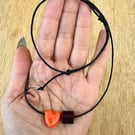 Handmade Orange Ceramic Heart Necklace – Adjustable Cord, Minimalist Pendant