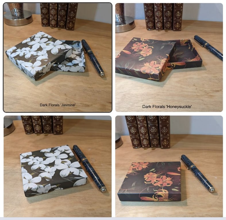 Two handmade,ultra-thin gift boxes - Dark Florals 'Jasmine' and 'Honeysuckle'