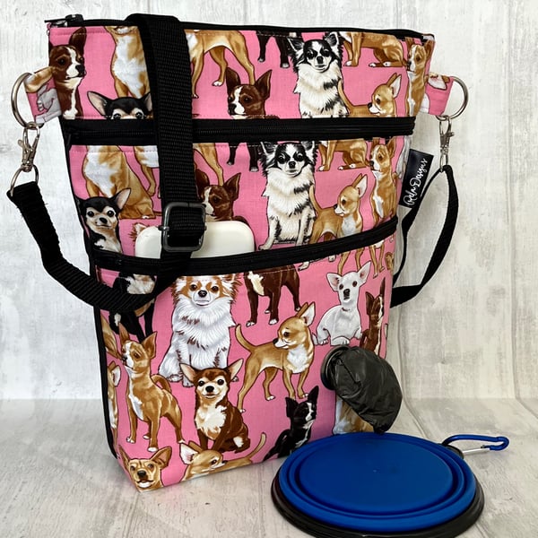 Dog walking bag, cross body bag, chihuahuas