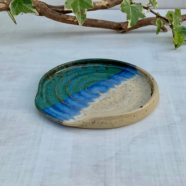 Spoon Rest with winter wood & midnight rain glaze