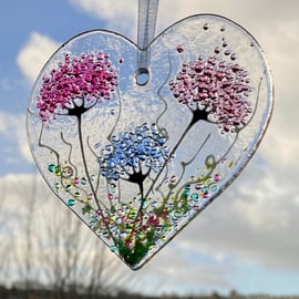 Hanging Fused Glass Floral Heart (LRB)