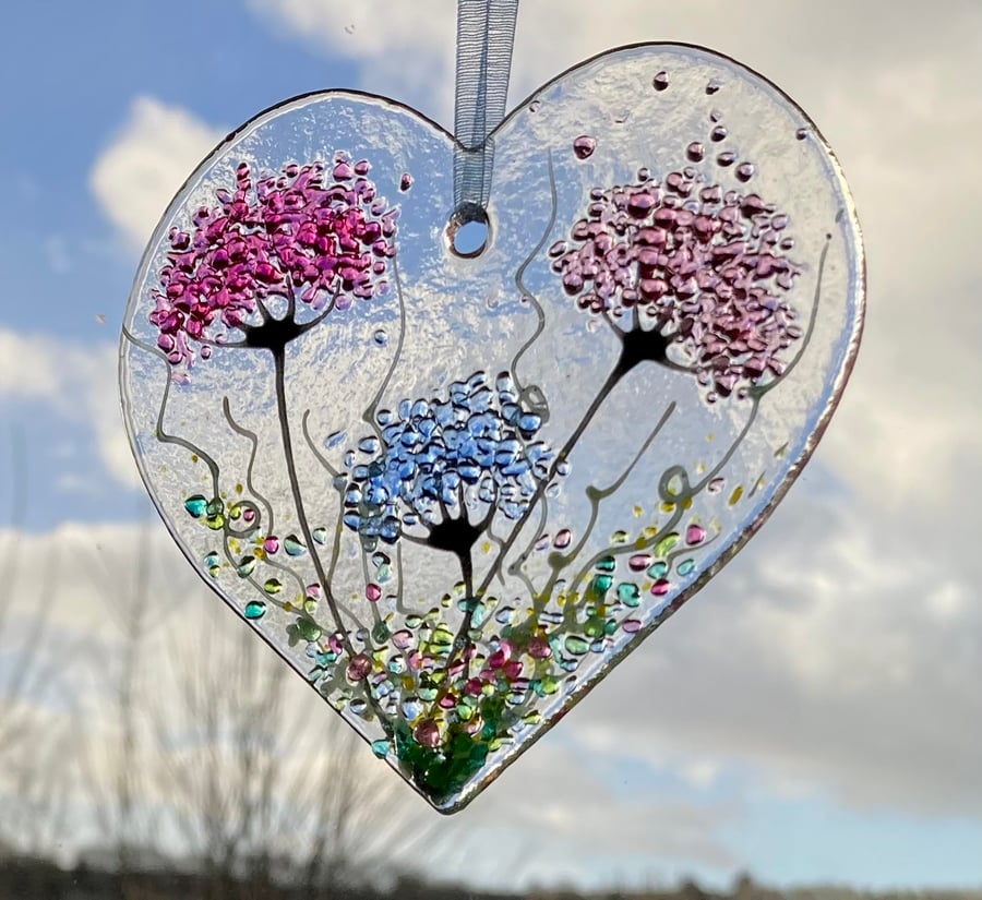 Hanging Fused Glass Floral Heart (LRB)