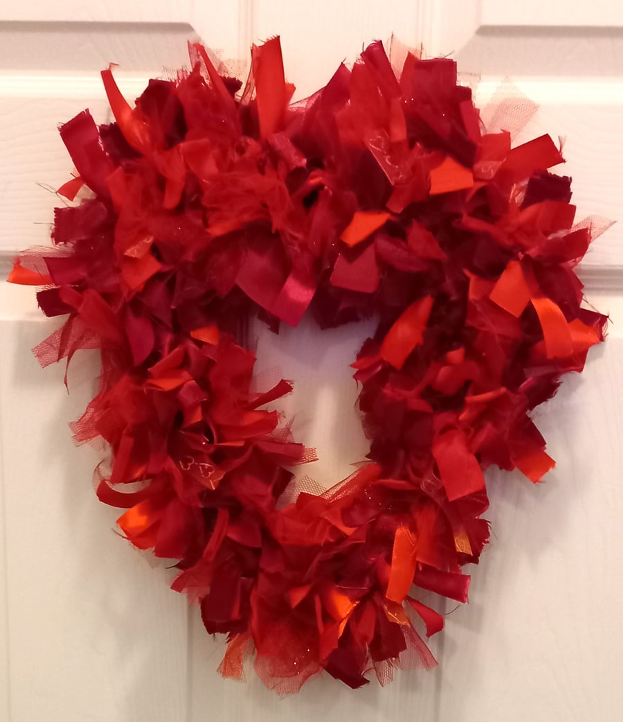 Red Heart Shaped Rag Wreath