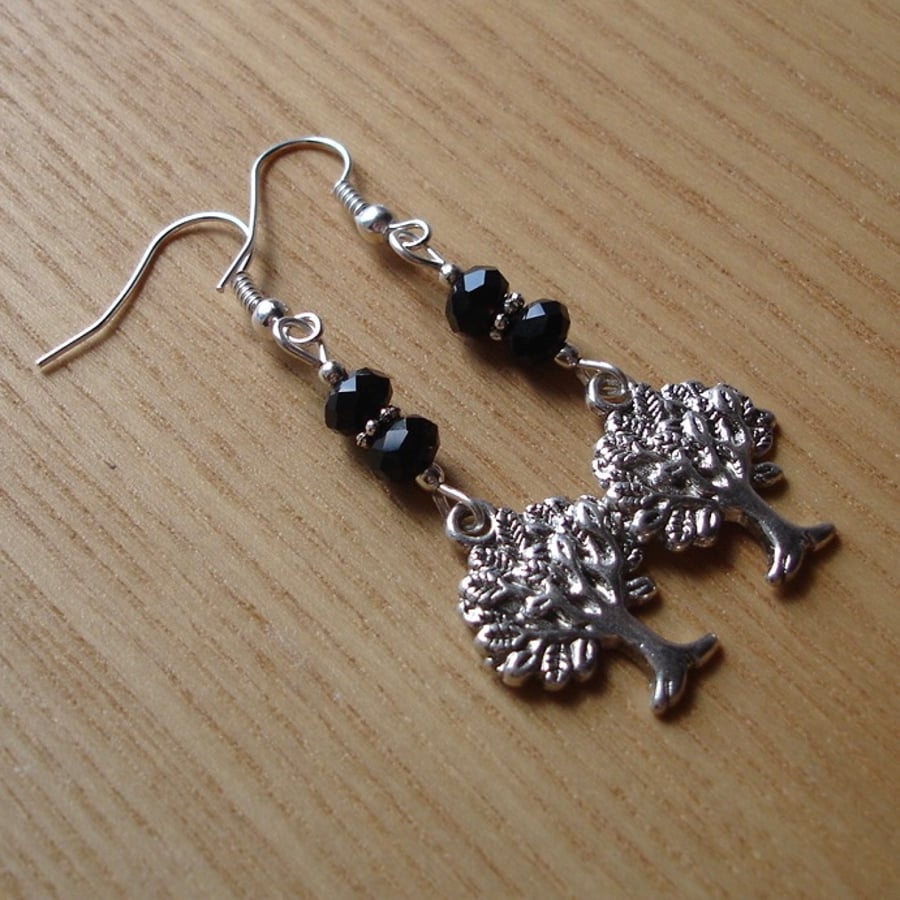 Black Tree of Life Charm Bead Earrings Gift for Her Valentines