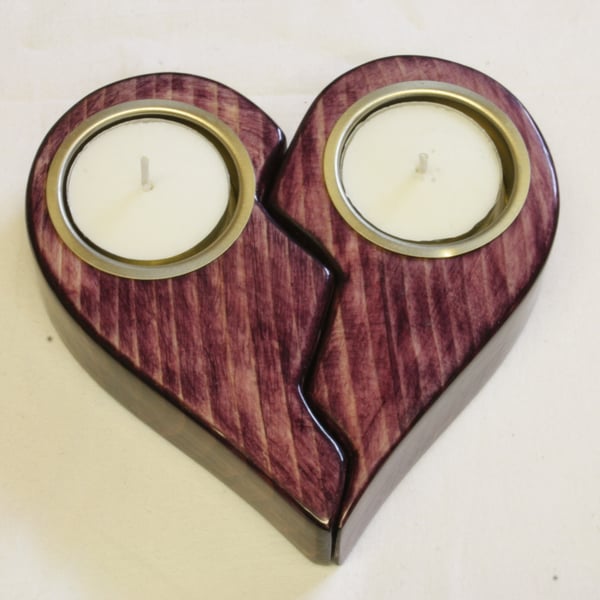 Wooden Purple Heart T Light Candle Holder
