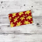 Red Gingerbread Men Cotton Fabric Money Wallet: Bank Note Gift Pouch.