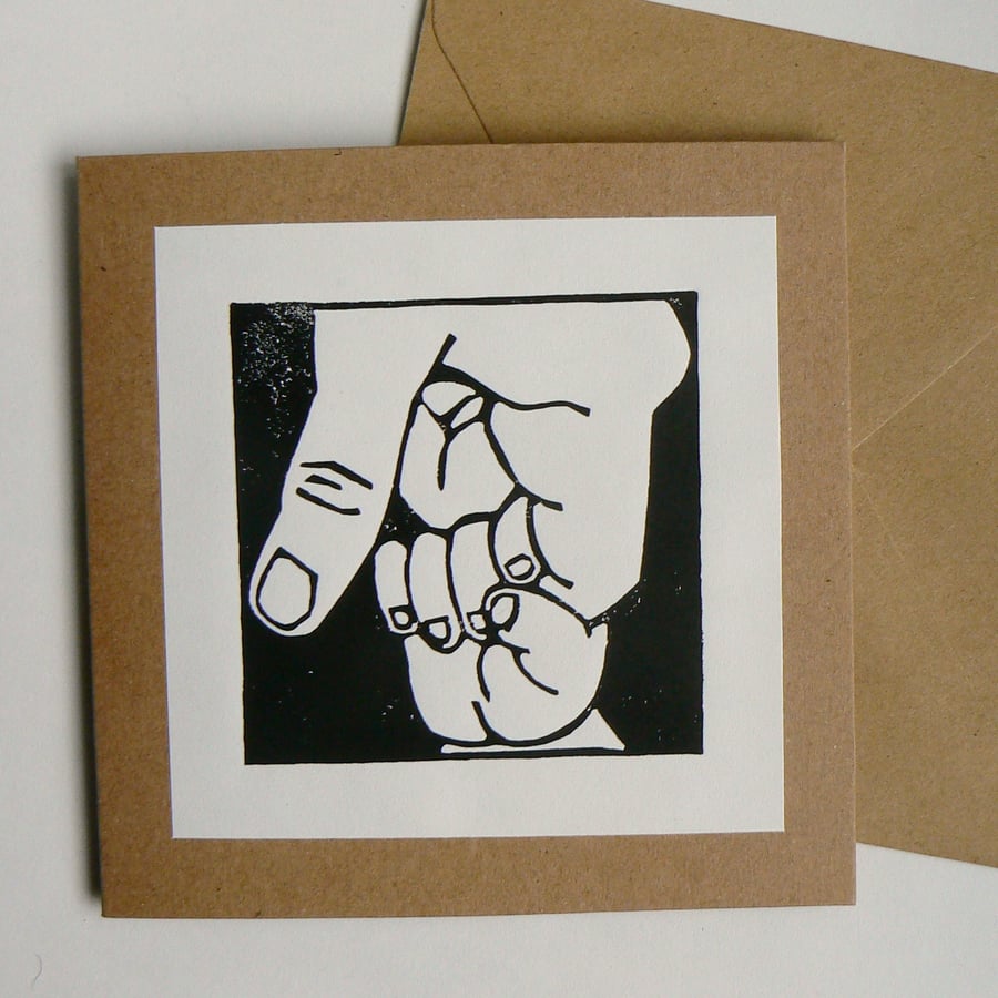 Baby hand, hand printed linocut card