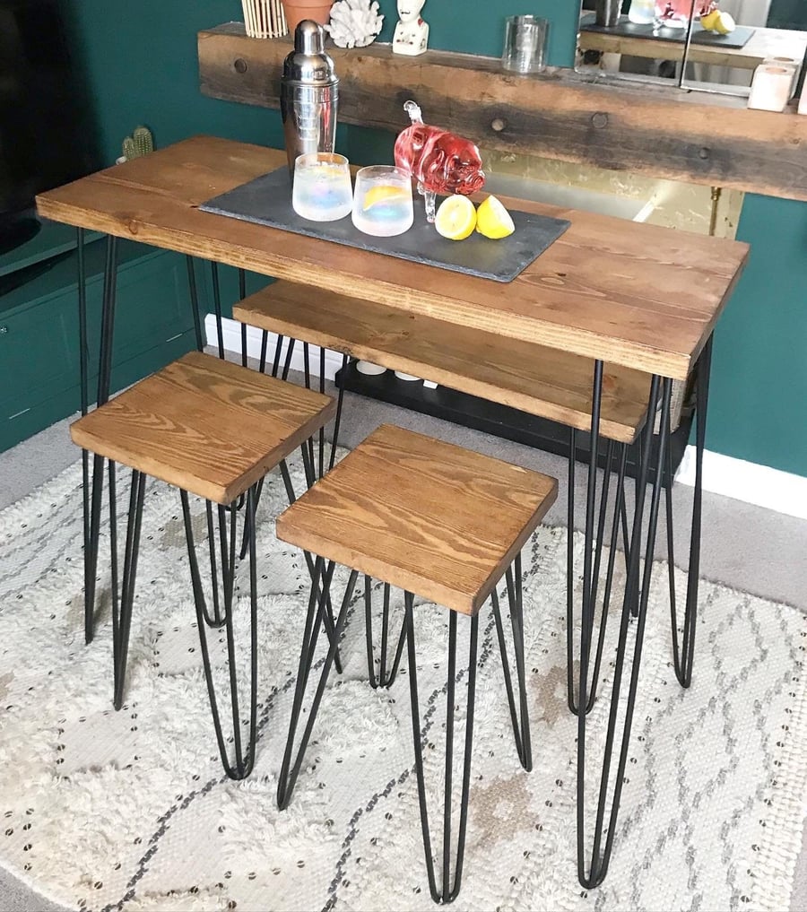 Industrial Hairpin bar table with bench and stools