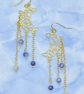 Wire crescent moon chandelier earrings with blue jasper stones