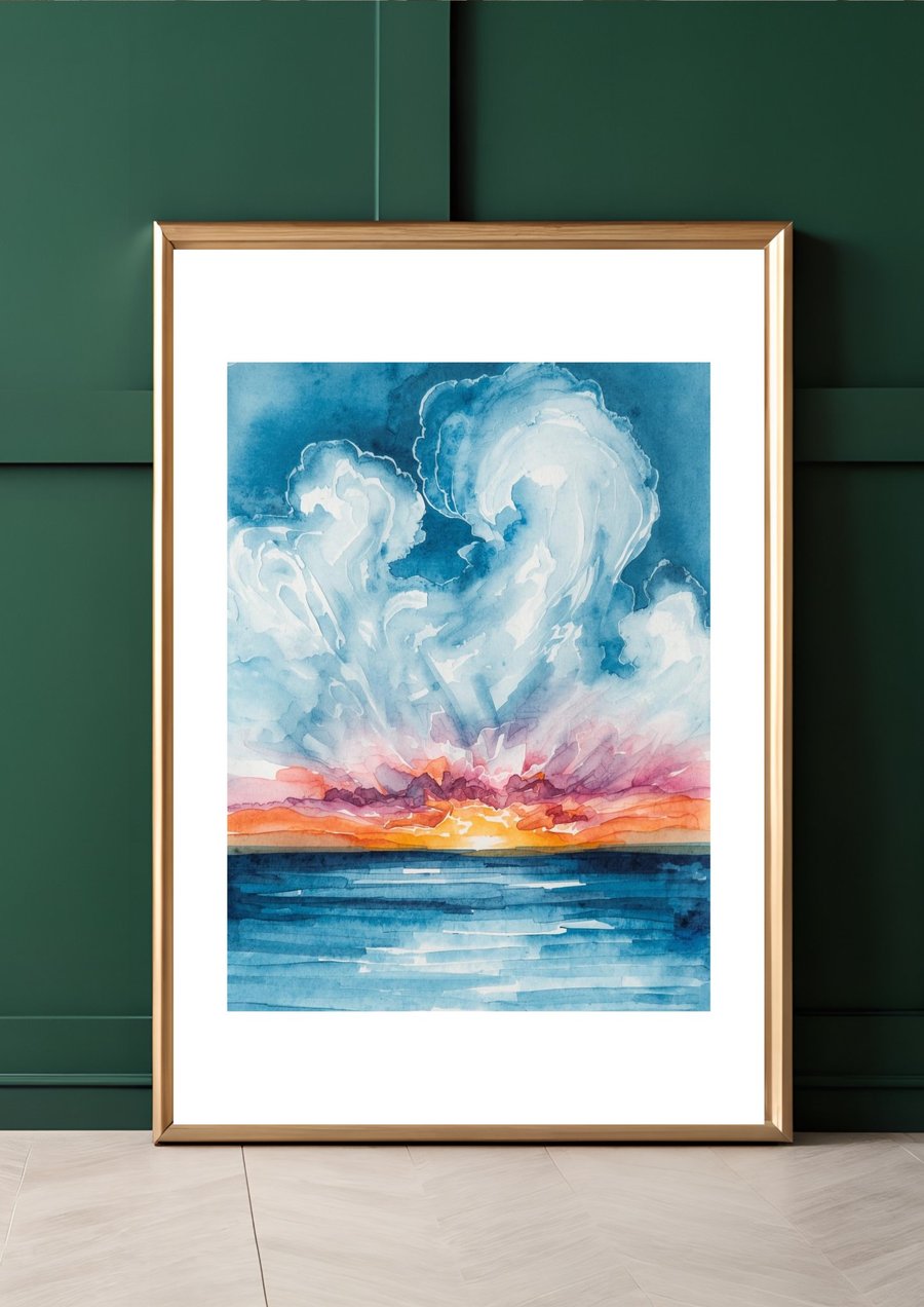 Abstract Sea Wall Art - Minimalist Ocean Print A4