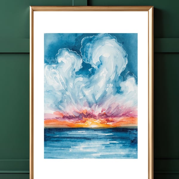 Abstract Sea Wall Art - Minimalist Ocean Print A4