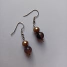 Dark Brown & caramel pearl bead drop earrings