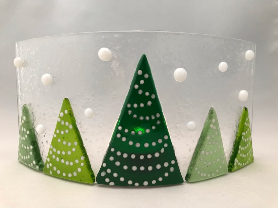 Christmas Tree Fused Glass Candle Screen