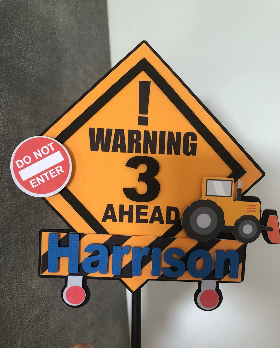 Construction Themed Birthday Cake Topper Personalised 