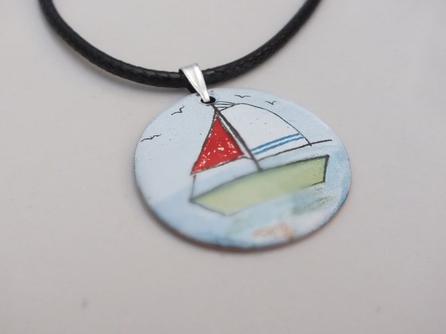 Sailing Boat Enamelled Pendant