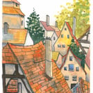 Original watercolour print of Rooftops in Germany,