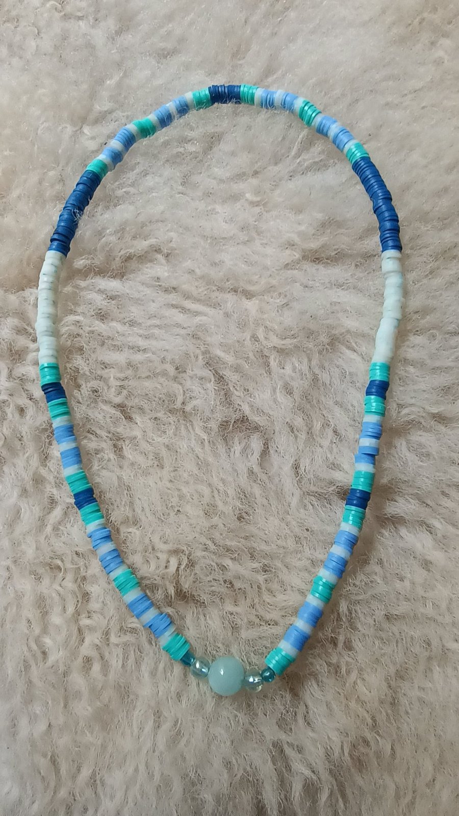 "Inner Peace" - polymer clay & bead stretchy necklace - blue, aqua, turquoise 