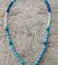 "Inner Peace" - polymer clay & bead stretchy necklace - blue, aqua, turquoise 