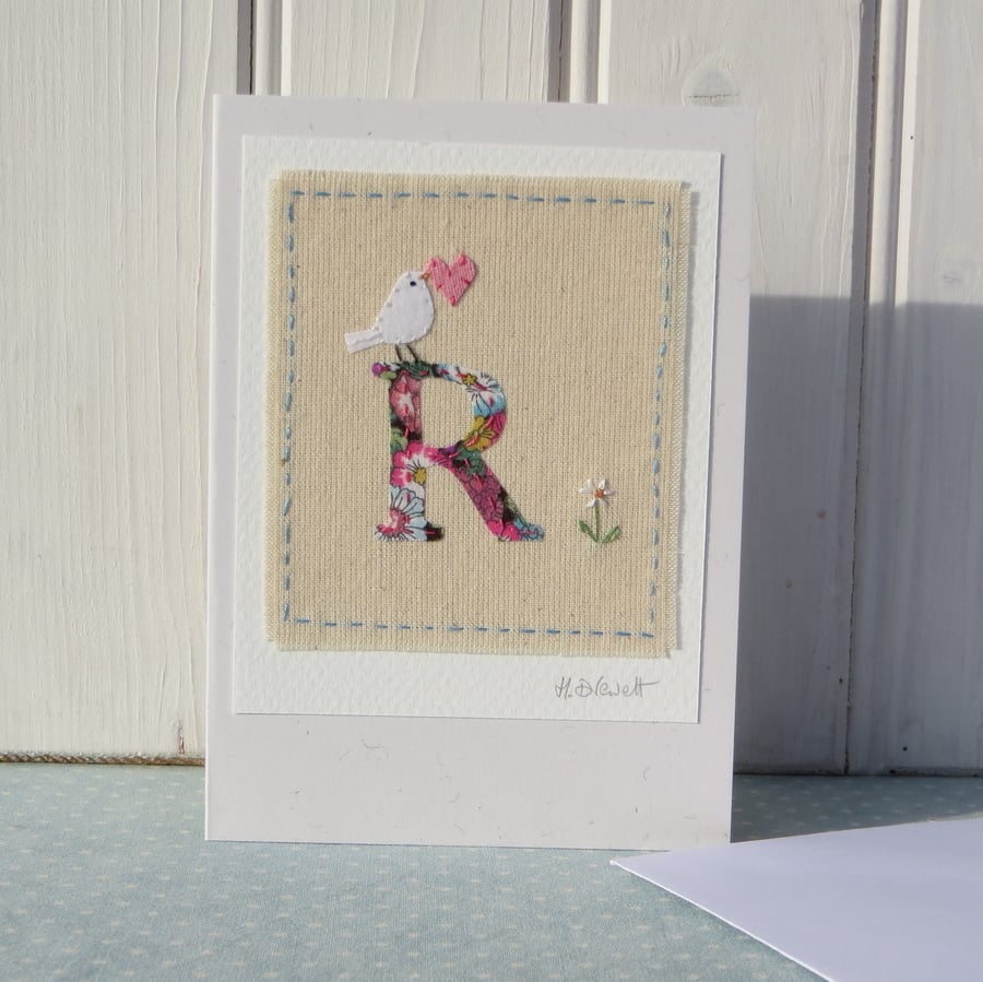 Sweet little hand-stitched letter R - new baby, Christening or first birthday