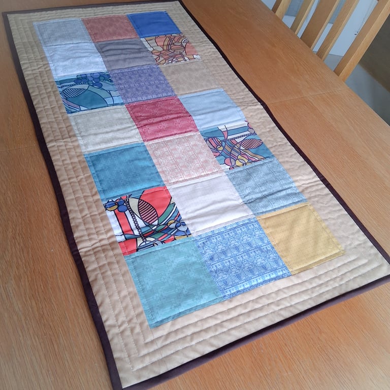 Mid Century design quilted patchwork table runner