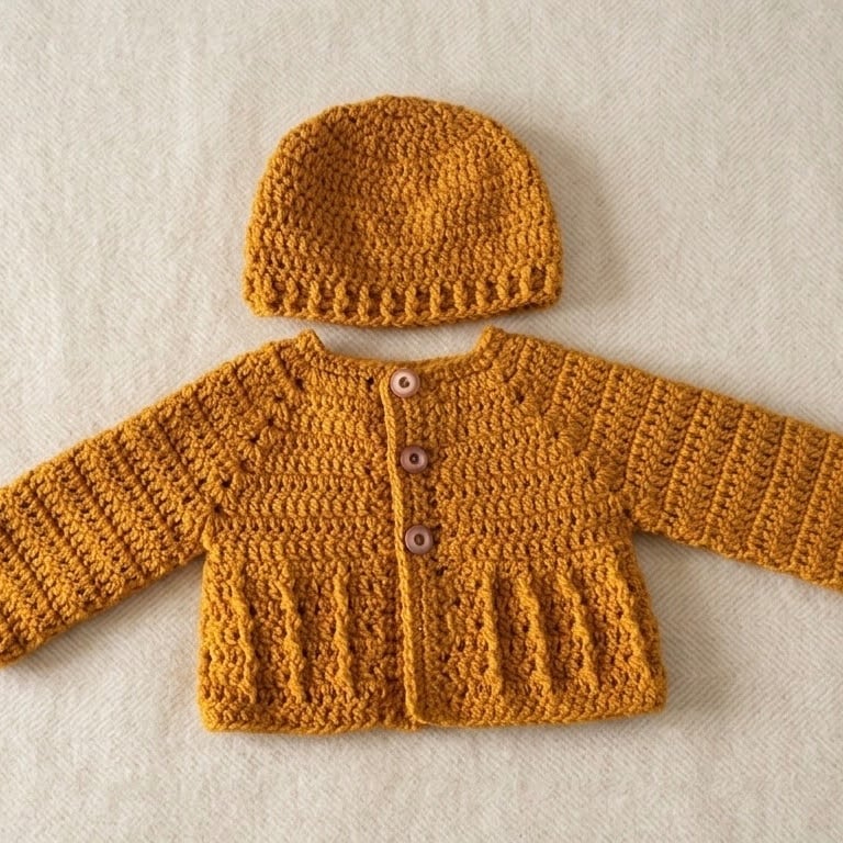 Unisex baby gift set- cardigan and matching hat