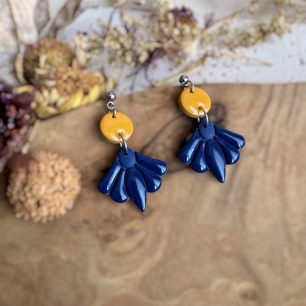 Autumn Navy and Mustard Architectural Earrings
